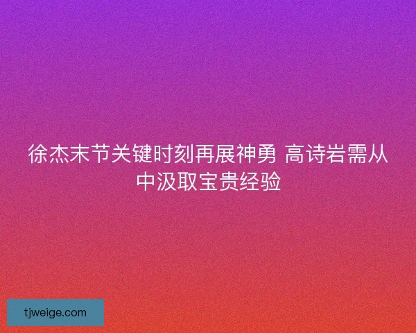 徐杰末节关键时刻再展神勇 高诗岩需从中汲取宝贵经验