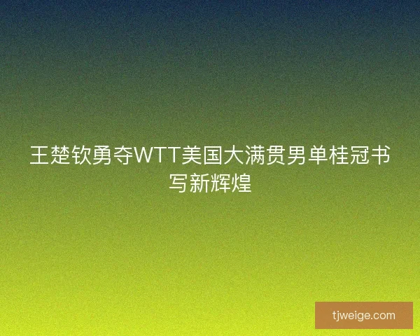 王楚钦勇夺WTT美国大满贯男单桂冠书写新辉煌